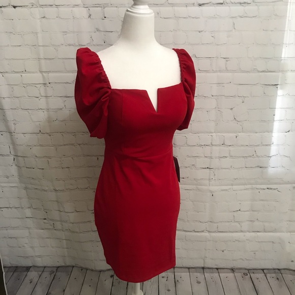 Bailey Blue Red Puff Sleeve Crepe mini dress. - Picture 4 of 5